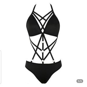 Dolls Kill Black strappy harness bodysuit xl